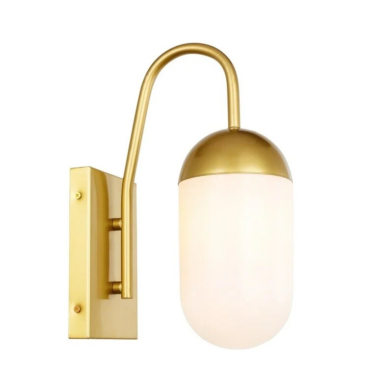 LIVING DISTRICT Kace 1-Light Metal & Glass Wall Sconce in Brass/Frosted White