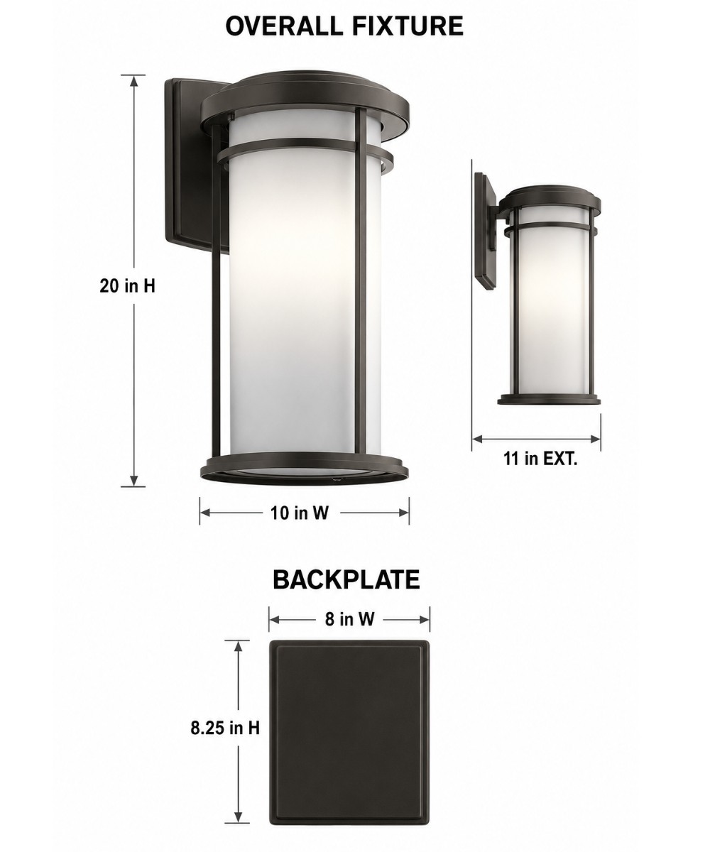 20″h Toman 1-Light Large Outdoor Wall Light Black Finish Etched Opal Glass Shade