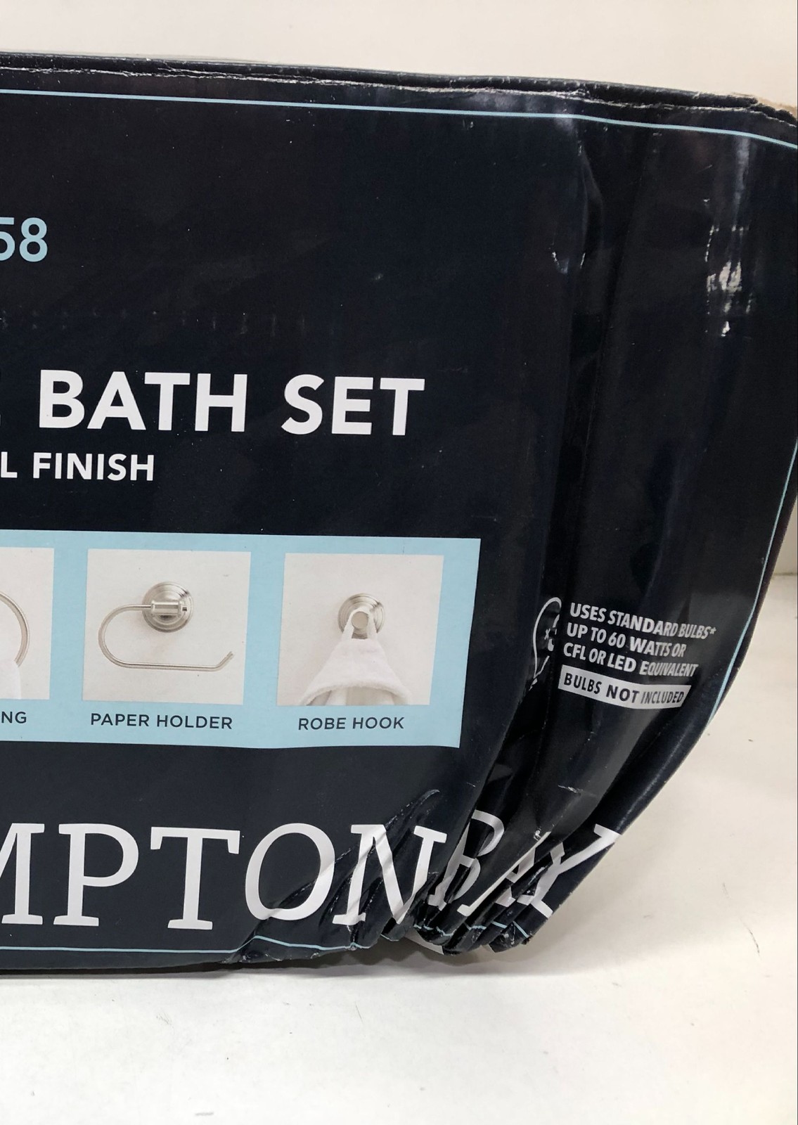 Hampton Bay Marsden 3-Light Brushed Nickel Vanity Light 5pc Bath Set
