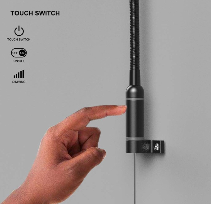 Wall Mounted Reading Light Touch Switch Dimmable LED 3W Warm White 3000K AC Adap