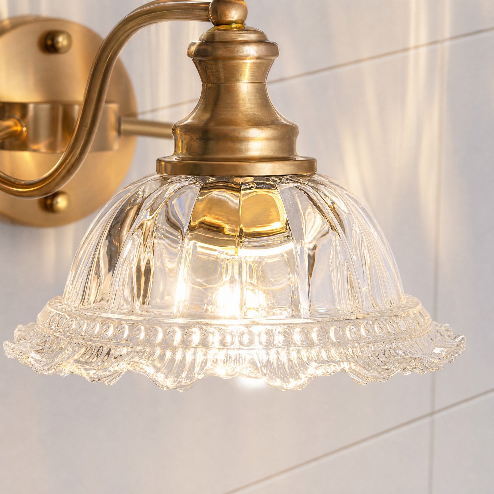 24 inch 3 Lights Gold Glass Shade LED Vanity Bathroom Mirror Wall Sconce Fixture