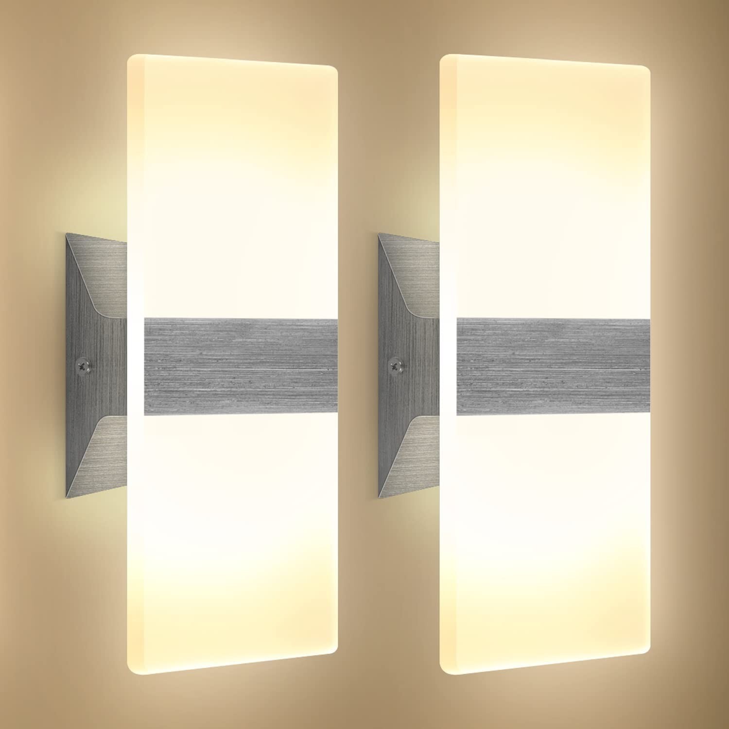 Set of 2 Modern Wall Sconce Indoor, 12W Warm White 3000K Acrylic Sconces