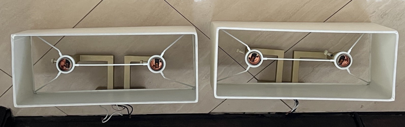 Set 2 Wall Sconces Lighting Satin Gold Finish Linen Shade Wall Lights As Shown