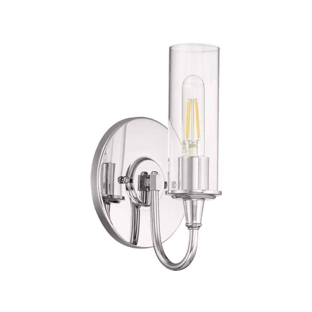 BETHEL Modina 6.75 in. 1-Light Chrome Finish Wall Sconce with Clear Glass