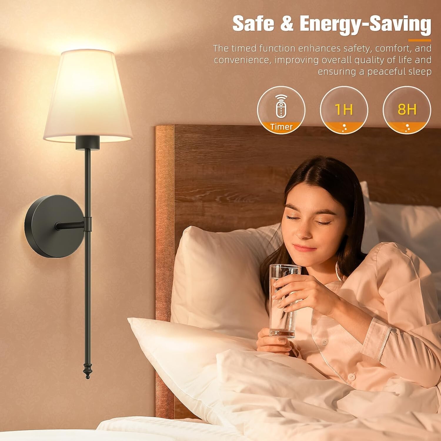 NIORSUN 19-9-in 2-pc BLK Battery Operated Wall Sconce,5200mAh Dimmable 10 Color