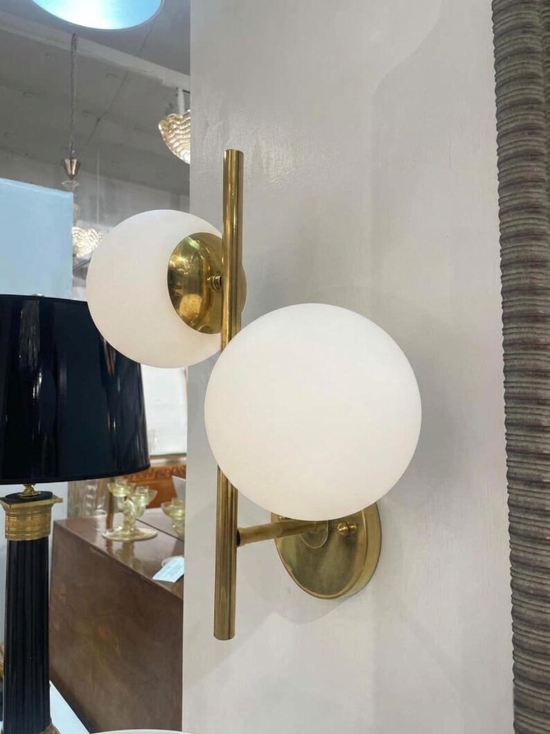Handmade Italian Brass Wall Sconce Handmade Glass Globe Wall Lamps
