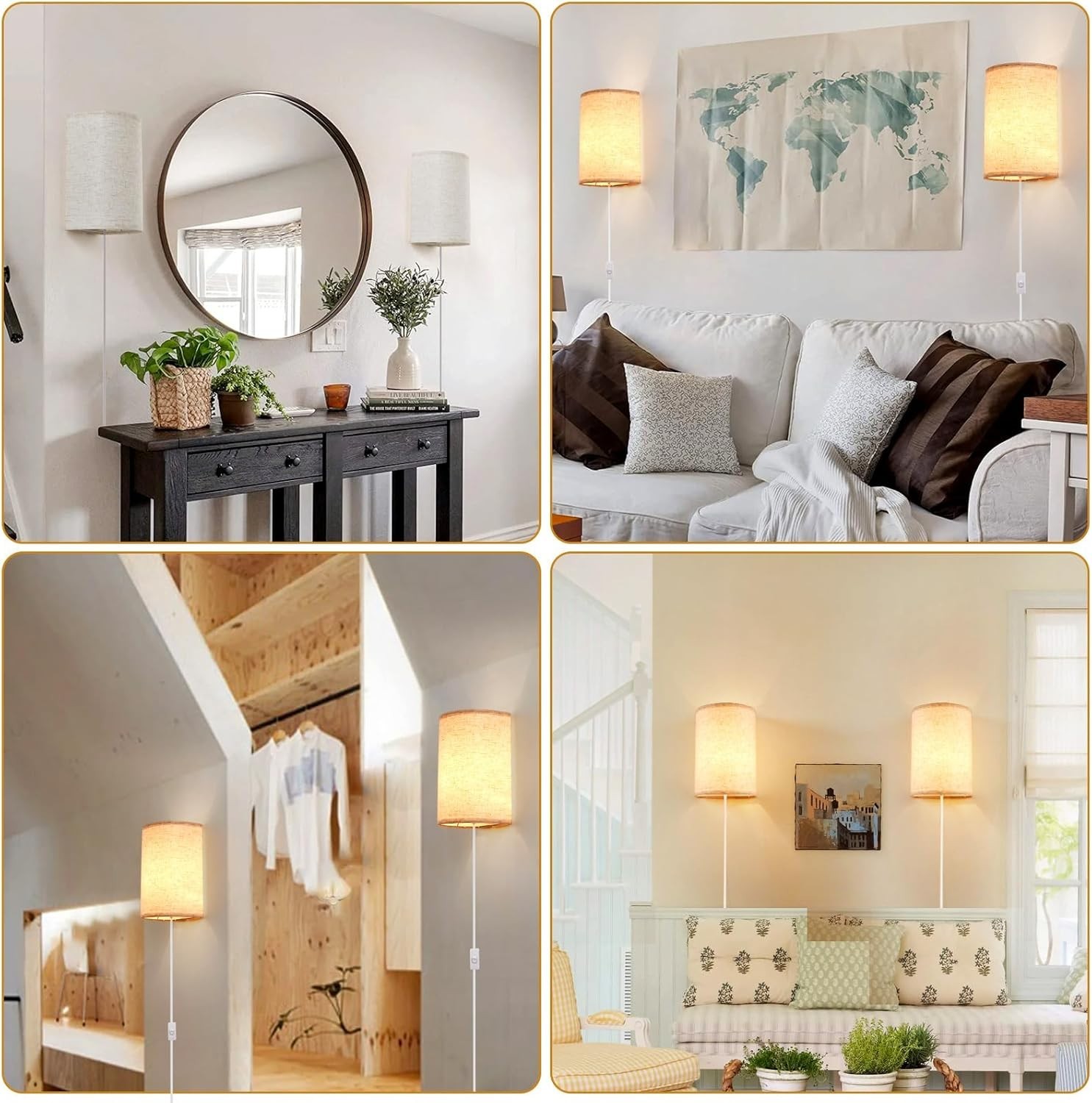 Plug in Wall Sconce, 3 Colors Wall Sconces Set of Two, Industrial Plug in Wal…