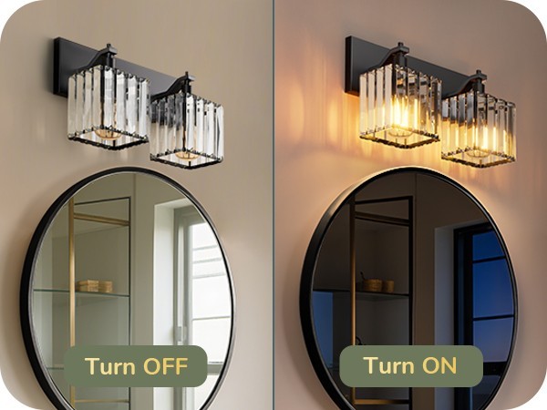 EDISHINE Modern Crystal Bathroom Light Fixture, 2-Light Vanity Sconce, Black