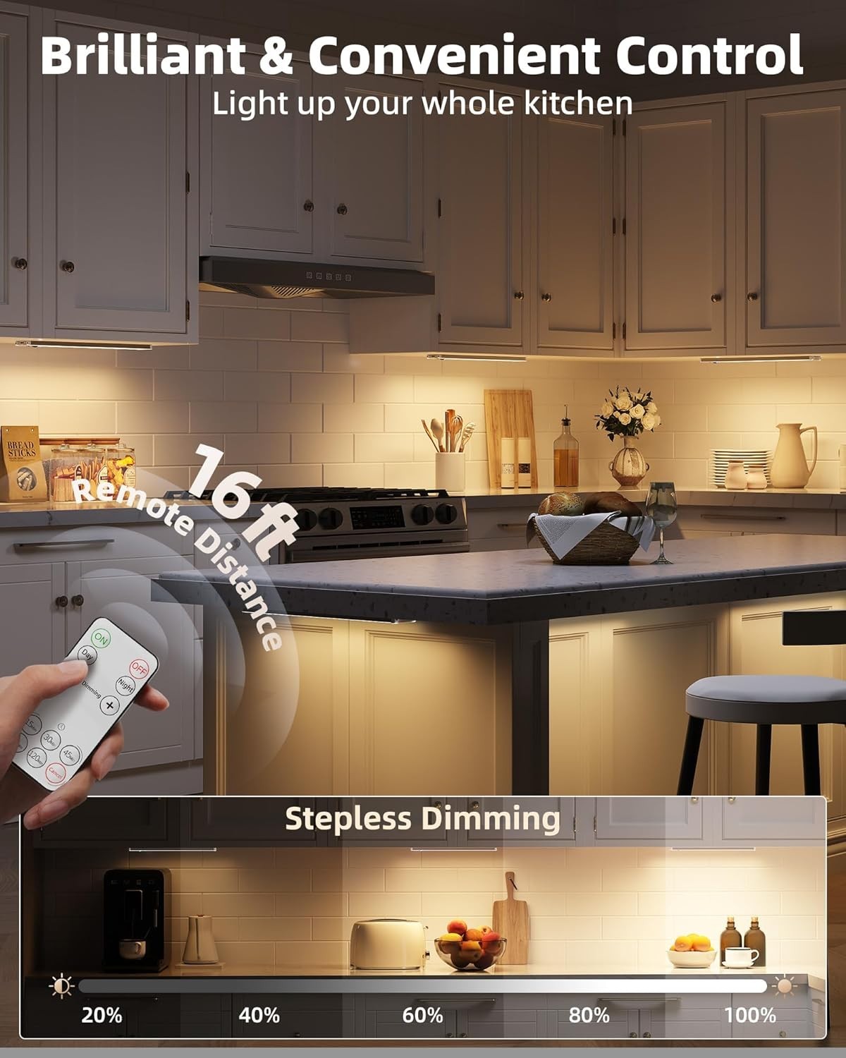 Energy Efficient LED Under Cabinet Lighting with Timer and Remote Control