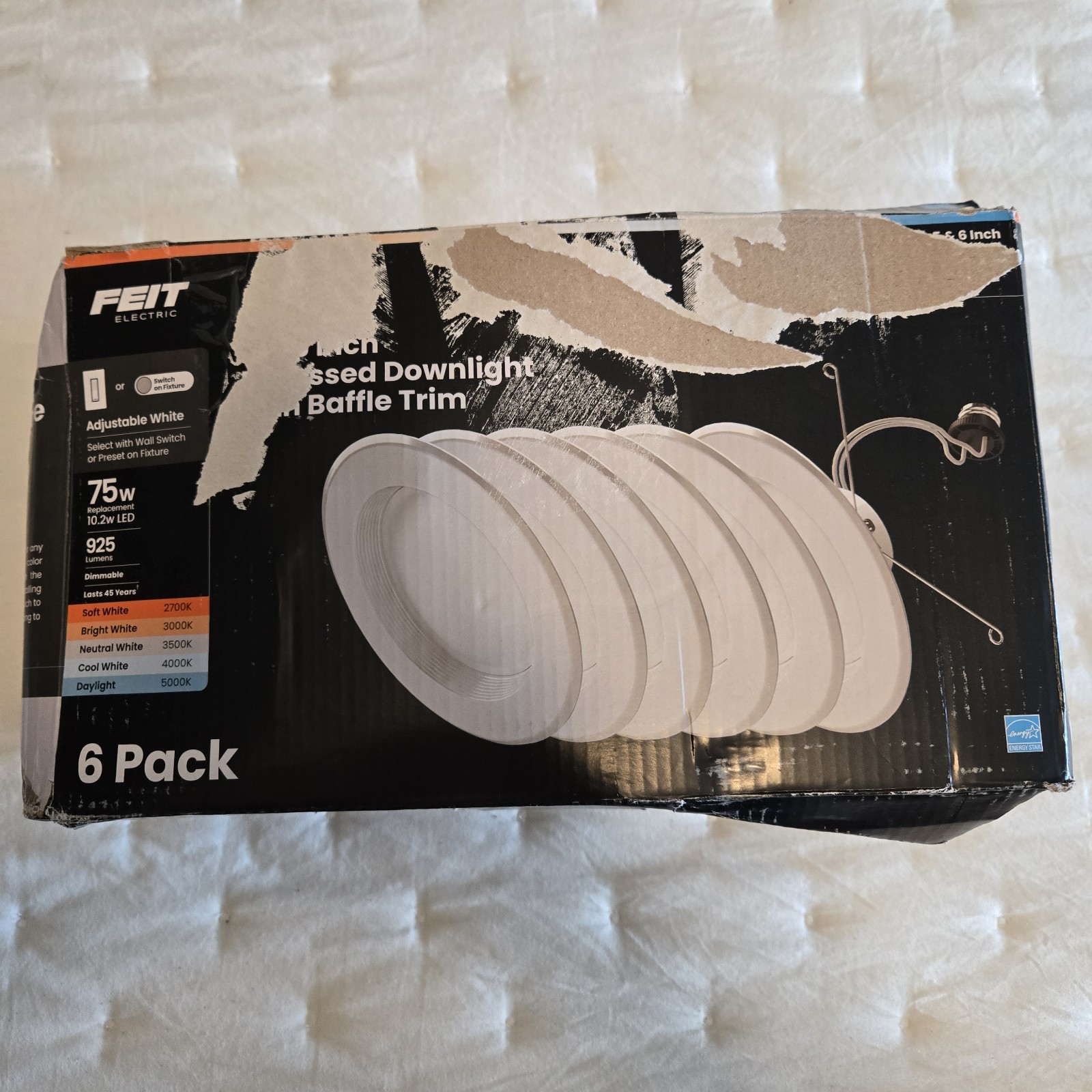 FEIT Electric 5/6″ LED Recessed Downlight Kit 6-Pack Dimmable White **READ