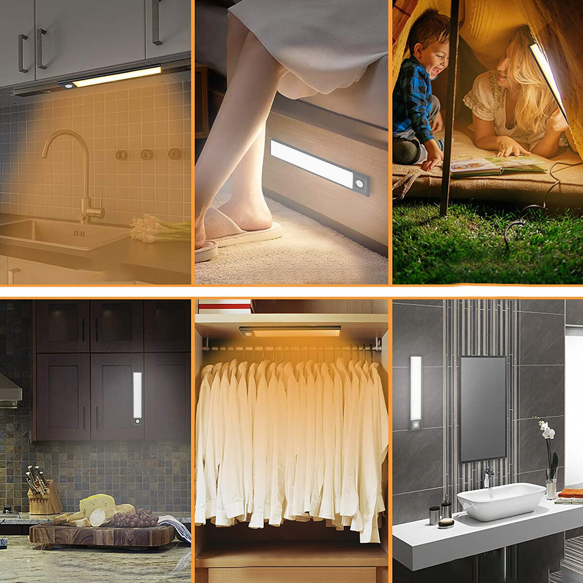 LED Motion Sensor Under Cabinet Closet Light USB Rechargeable Kitchen Lamp Strip