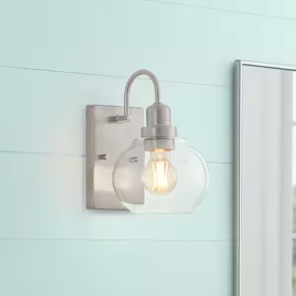 Brushed Nickel Clear glass shade 4.5 in 1 Light Wall Sconce Lamp