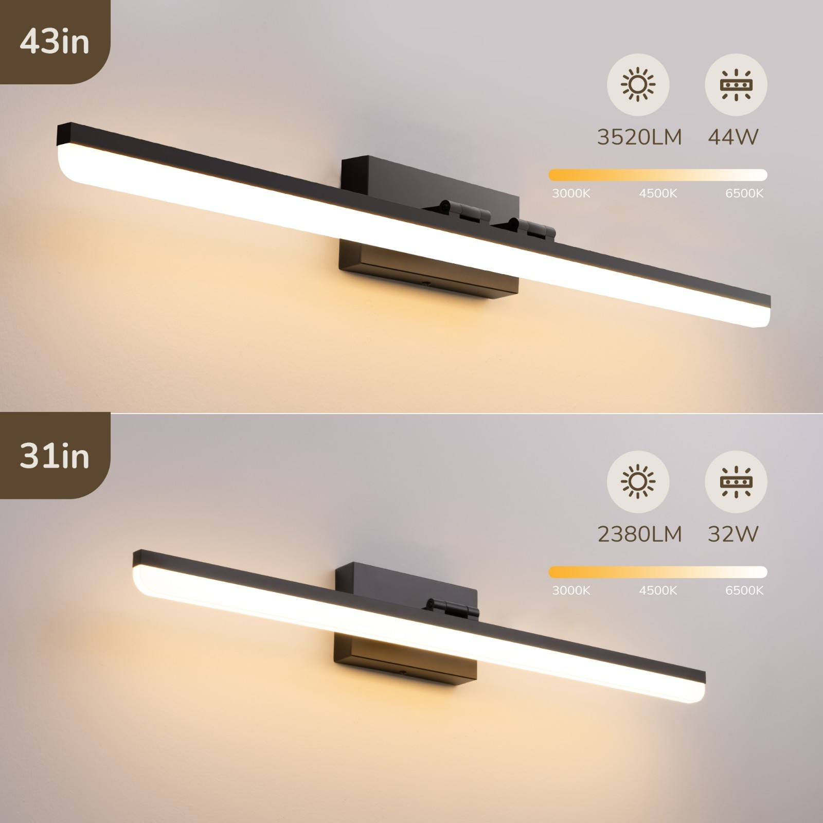 EDISHINE 43″ Dimmable LED Vanity Light, 3 Color Temperatures, 180° Adjustable