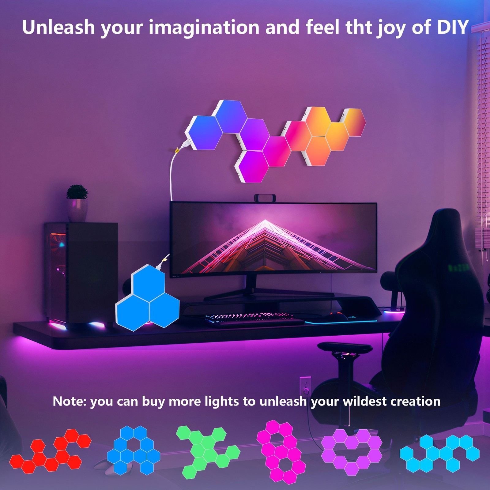 10pcs Hexagon Lights LED Wall Panels, RGB Gaming Lights with APP, Smart