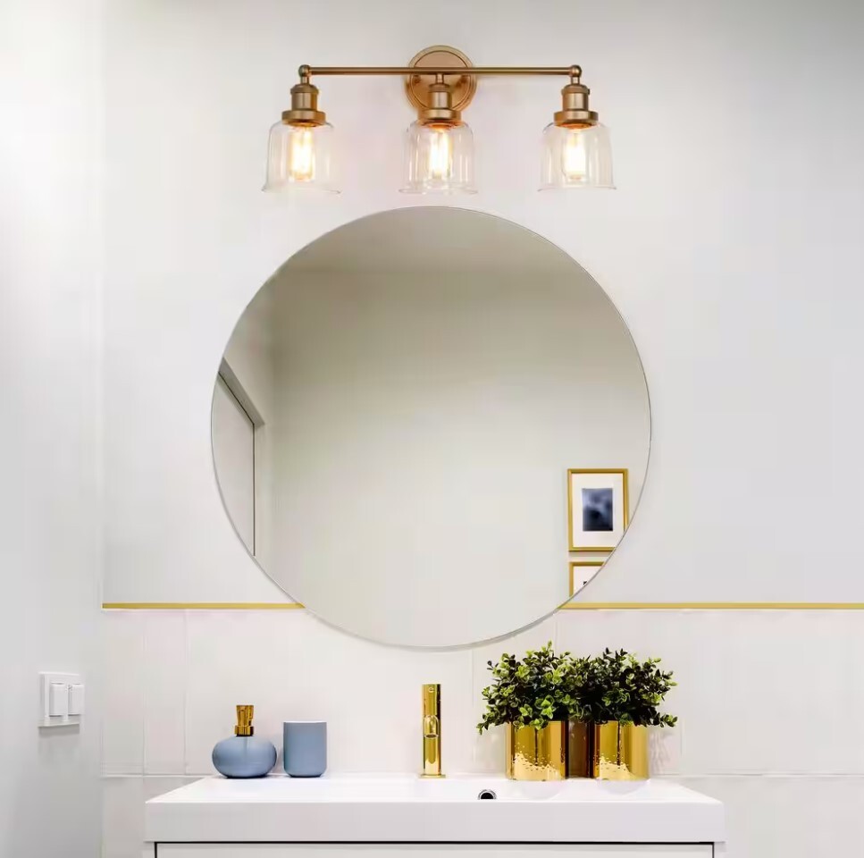 Brass Gold Bathroom Vanity Light 3-Light Dome Powder Room Wall Sconce A04023 OB