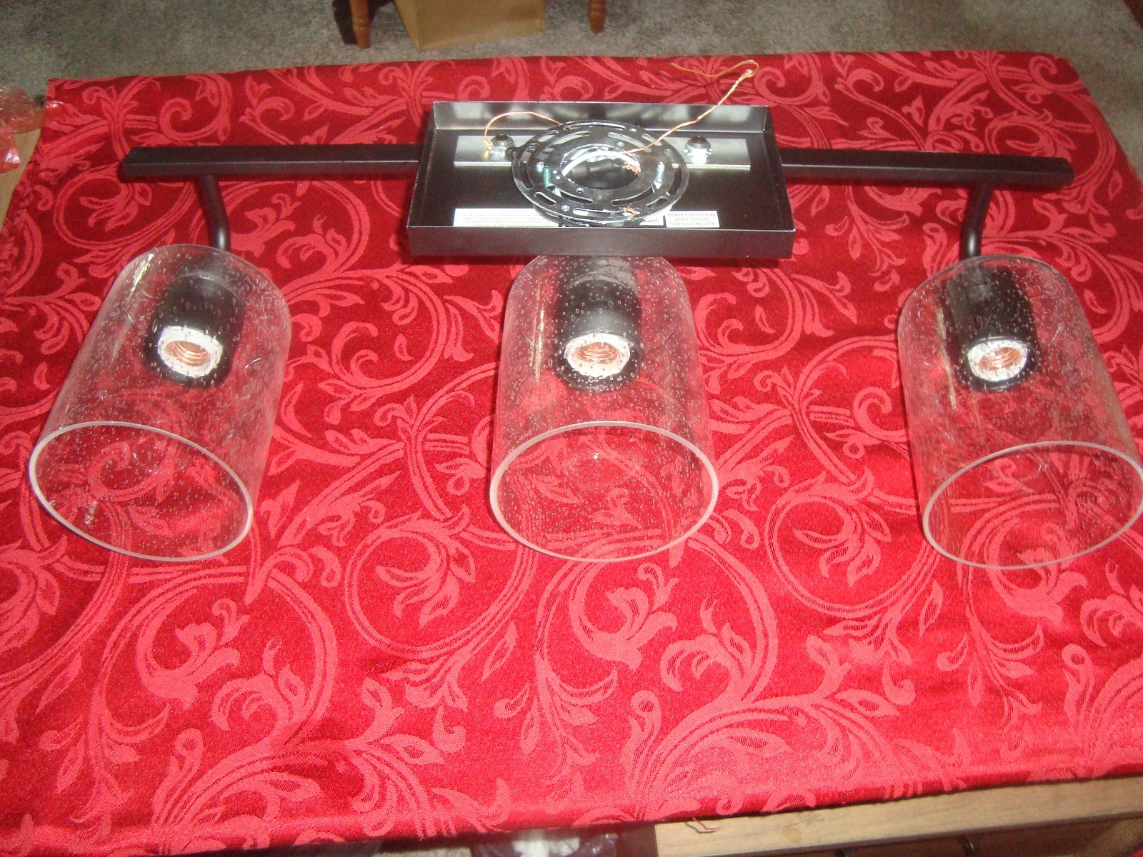 Unbranded 3 Light Fixture 24x10x5 Wall Mount Blk Metal Frame Glass Shades