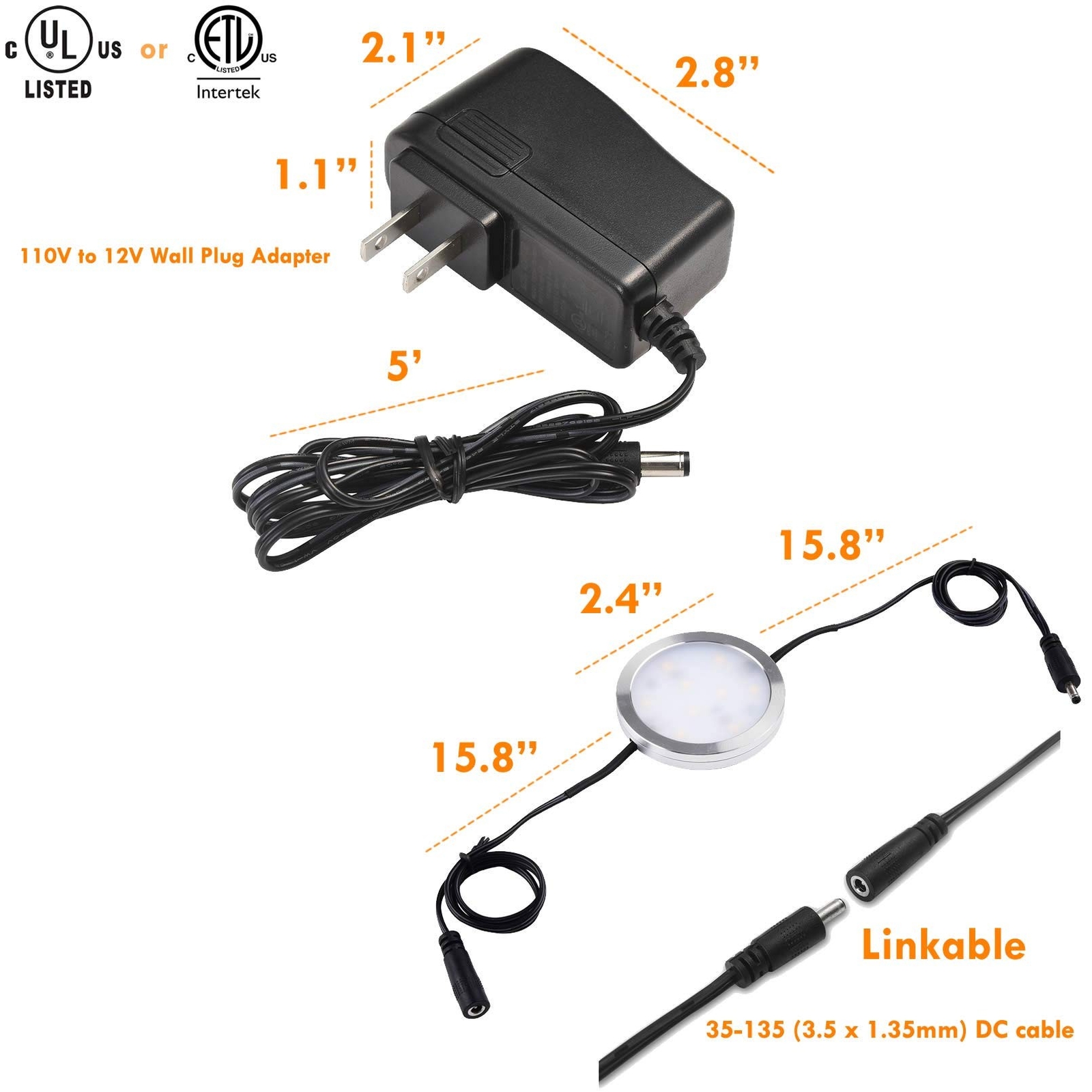 Display Cases Lighting Kit, Linkable Round LED Under Cabinet Puck Lights, 0.3…