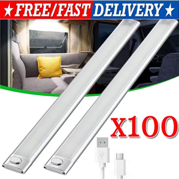 LED Motion Sensor Under Cabinet Closet Light USB Rechargeable Kitchen Lamp Strip