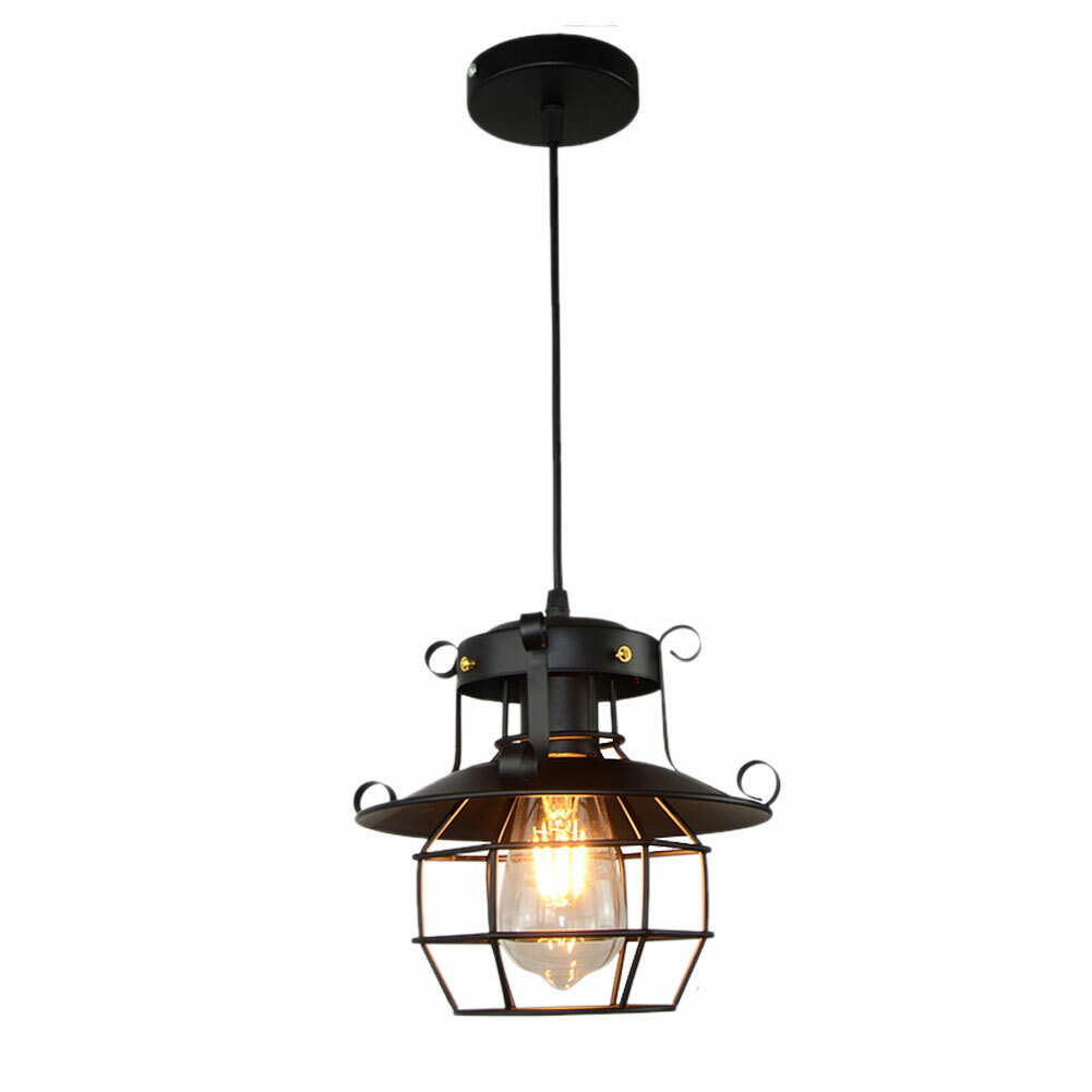 Vintage Metal Cage Barn Ceiling Pendant Hanging Light Fixture Industrial 220V