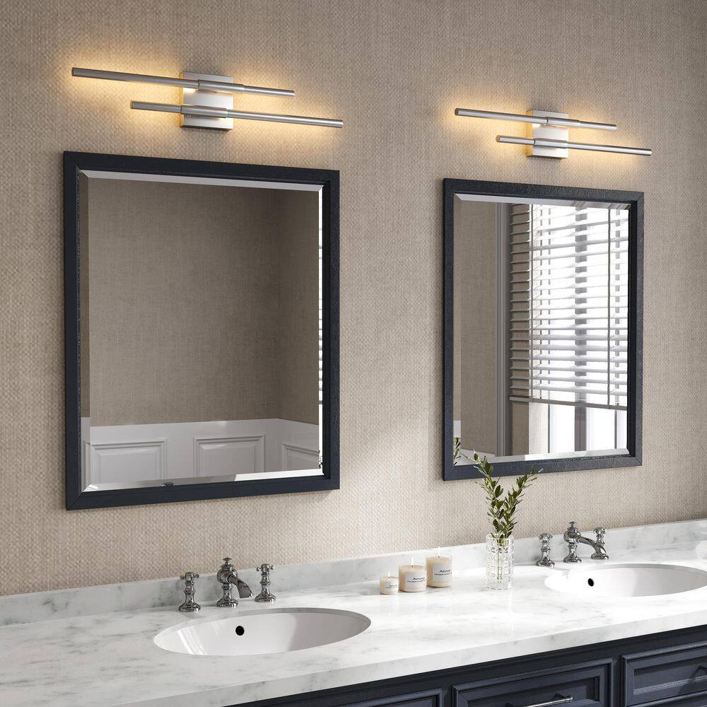 25.7 In. 2-Light Silver LED Vanity Light Bar Dimmable Sconces Wall Lighting for