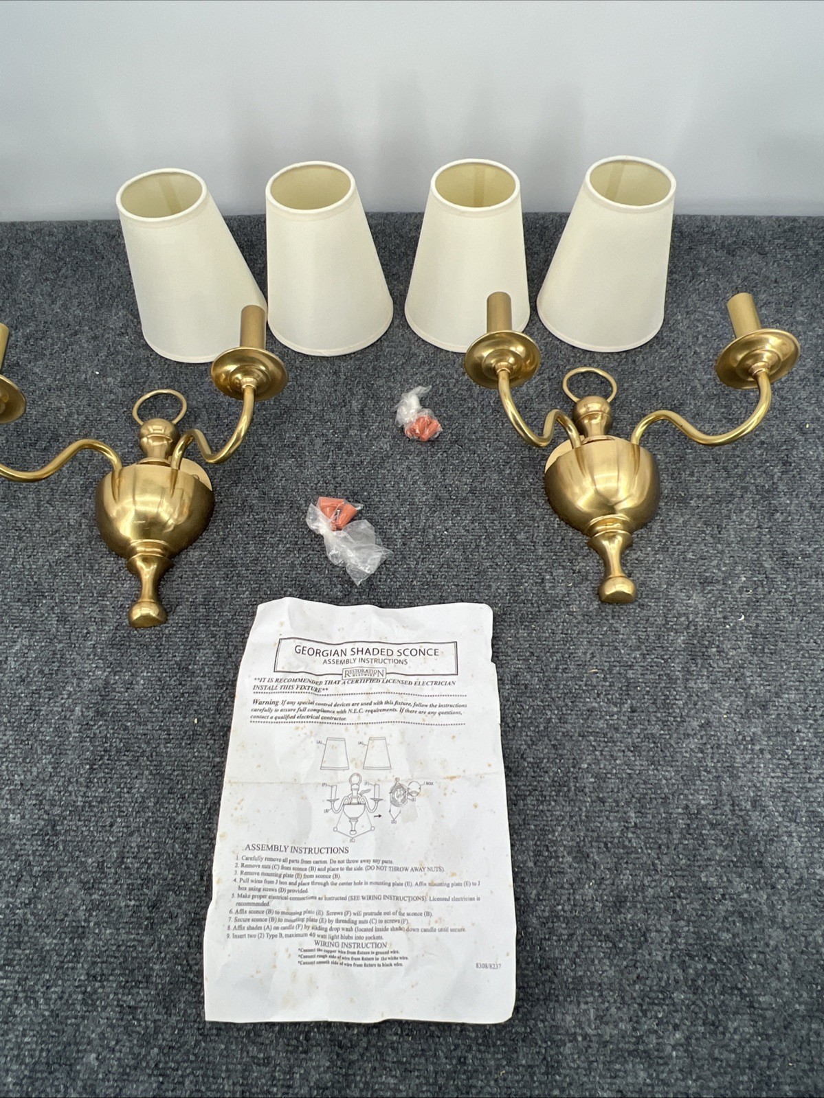 Restoration Hardware Georgian Solid Brass Double Arm Wall Sconces Pair RH 2003