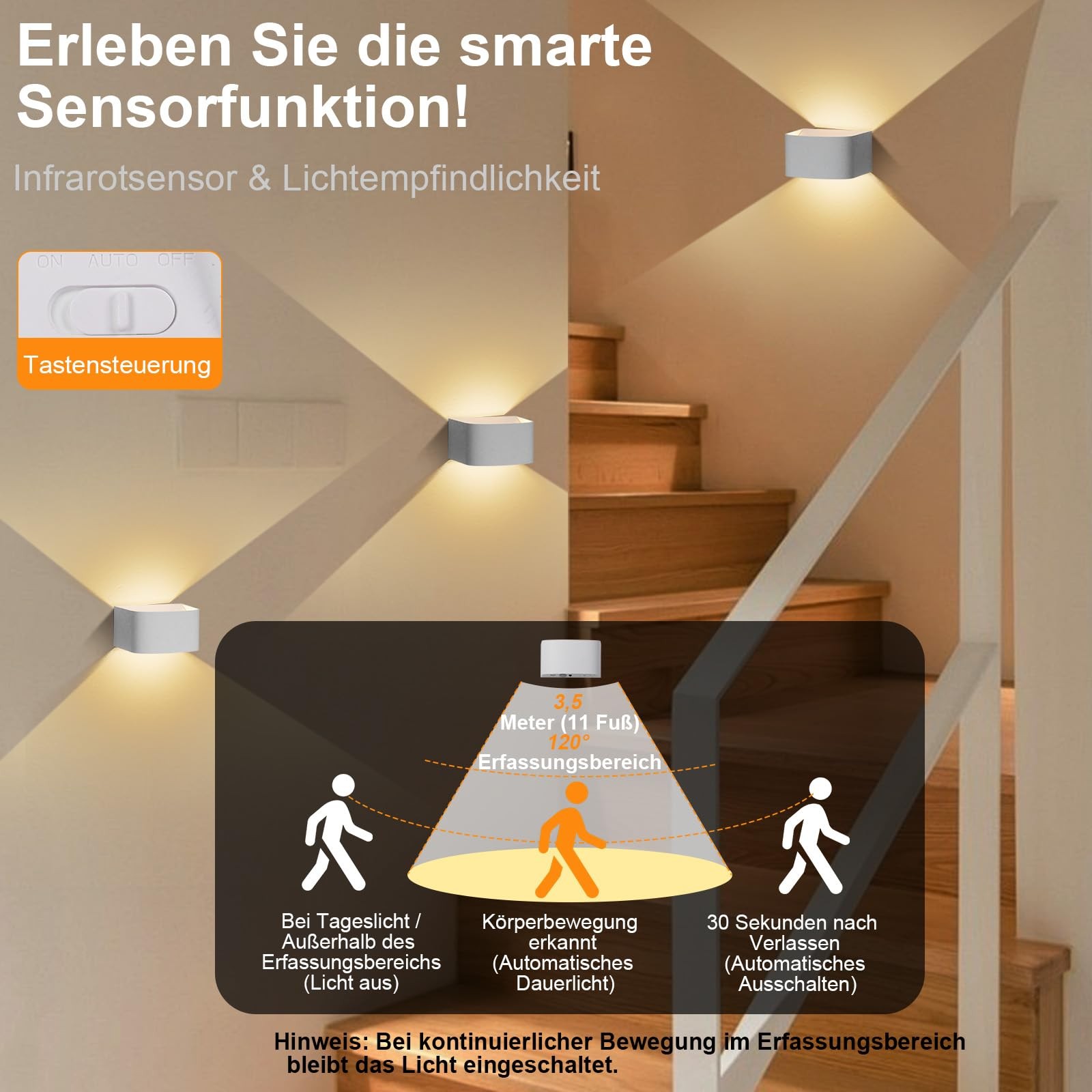 Motion Sensor Wall Light with Remote Control, 3-Color Temperature Adjustable,…