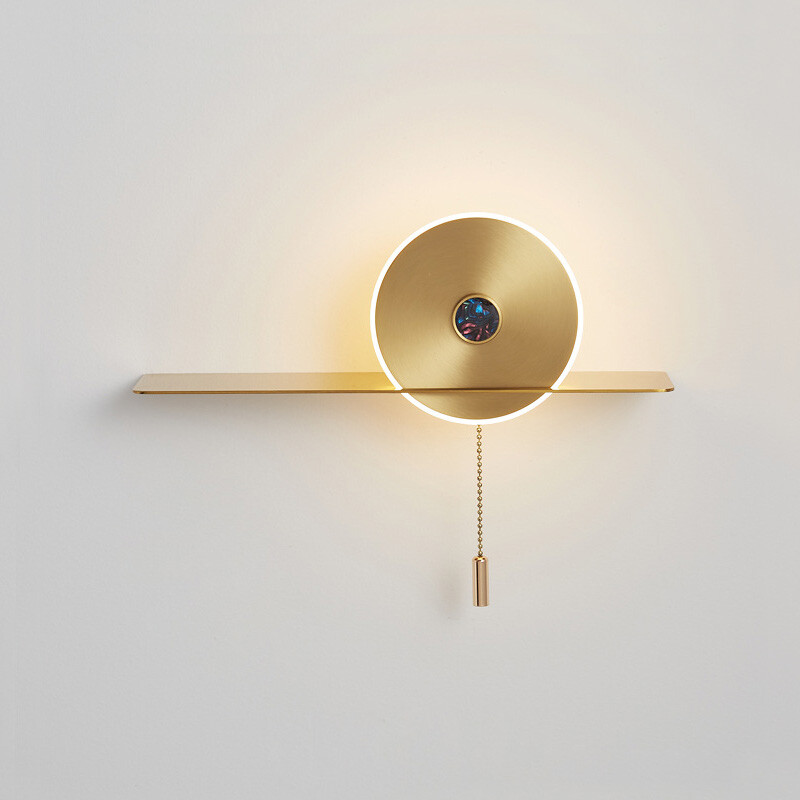 Modern LED Acrylic Bedside Lamp Fixture Metal Shelf Wall Light with Pull Switch