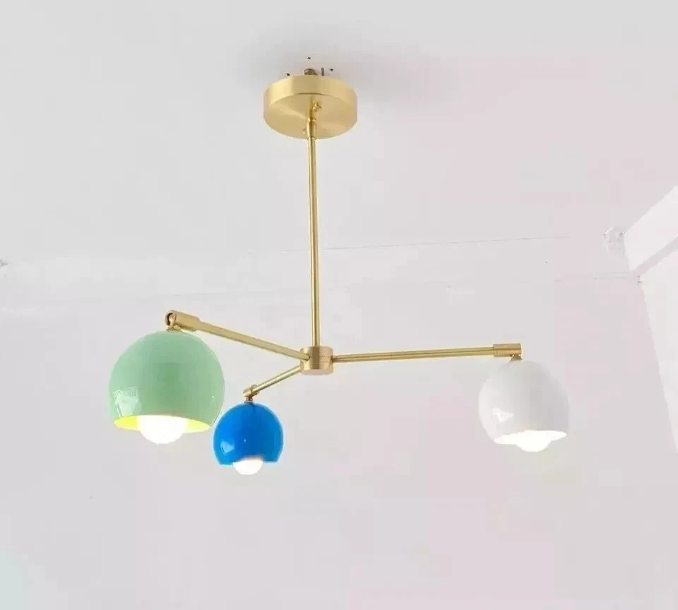 Handmade Modern Brass Chandelier Multicolor Eyeball Shades Ceiling Light
