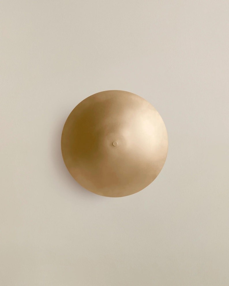 Brass Disc Wall Sconce with Backlight – Modern Ambient Wall Light Fixture