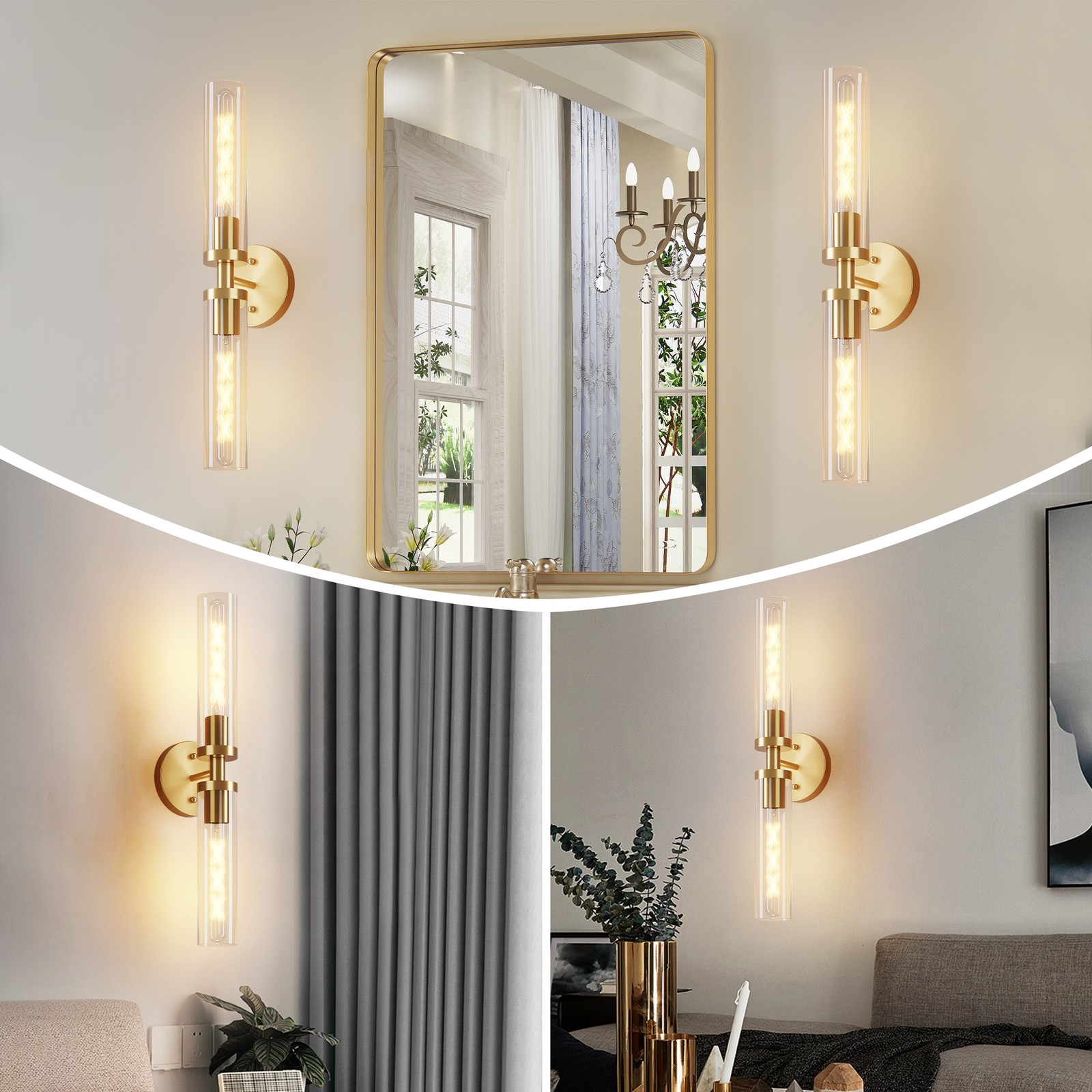 Modern LED Indoor Wall Light 2 Pack 22» Gold Bathroom Mirror Sconce Fixture UL