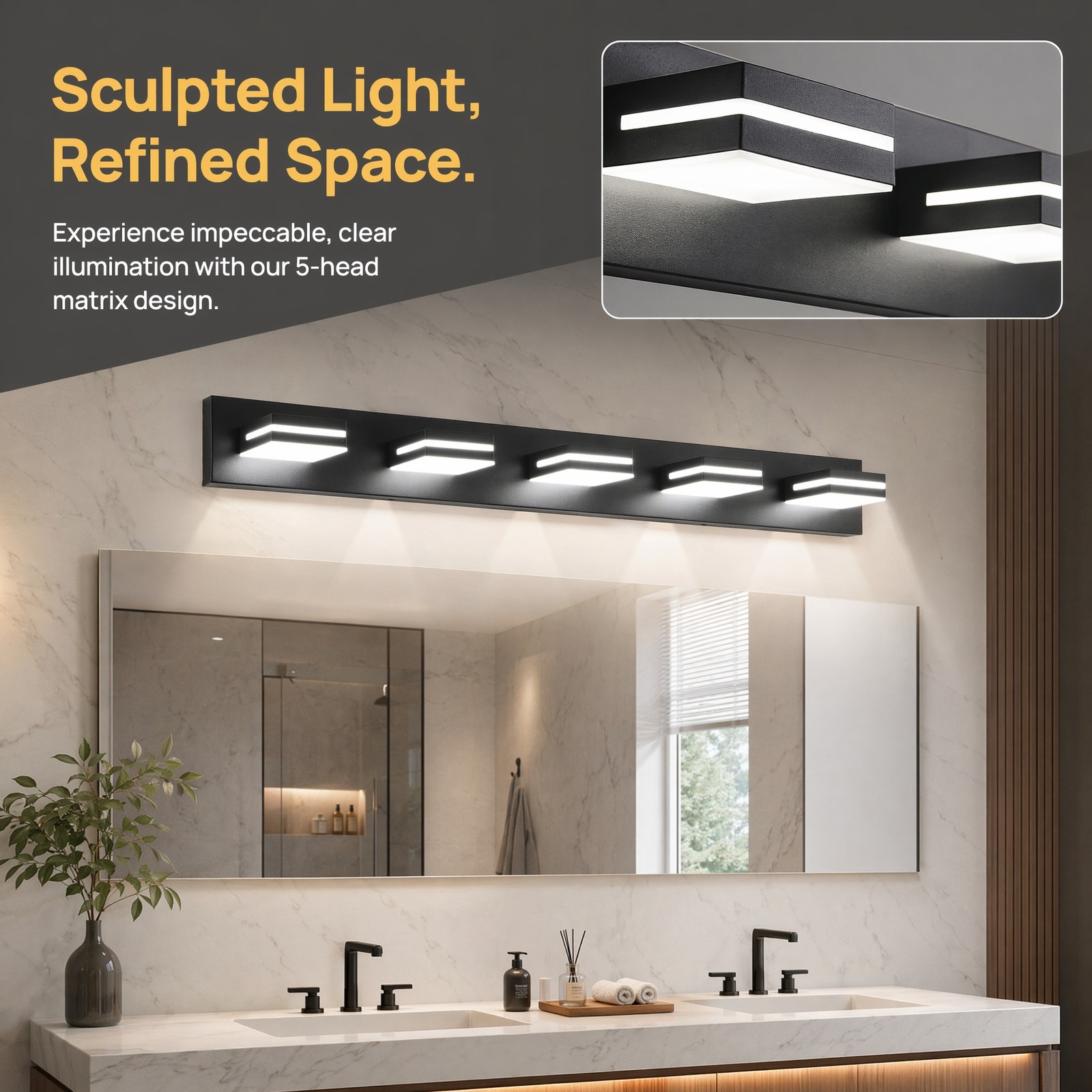 40 Inch 5 Lights LED Black Modern Vanity Light Bathroom Mirror Wall Lamp Fixture
