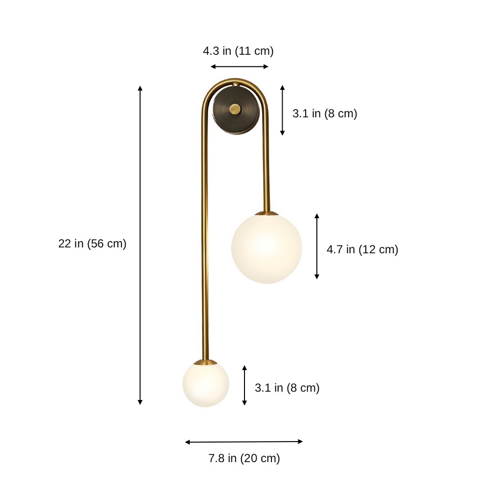2-Light Modern Wall Pendant Lamp Globe Glass Shade Wall Sconce Lighting Fixture