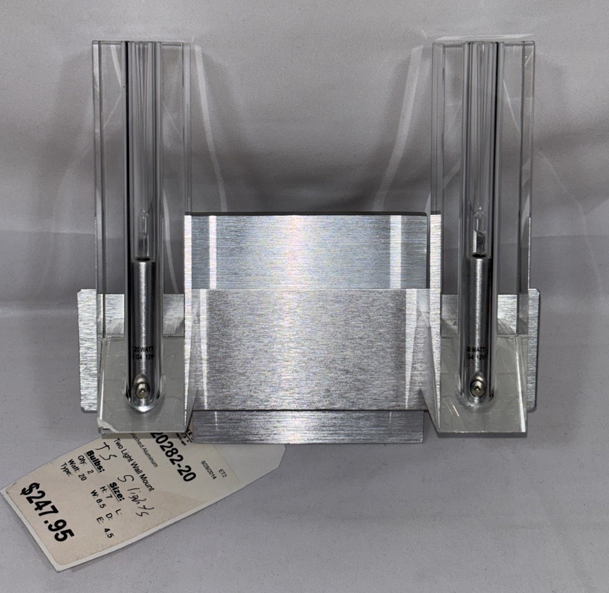 NOS ET2 Alpha-V 2 Light Wall Lamp Aluminum & Crystal Shades Sconce Light Fixture