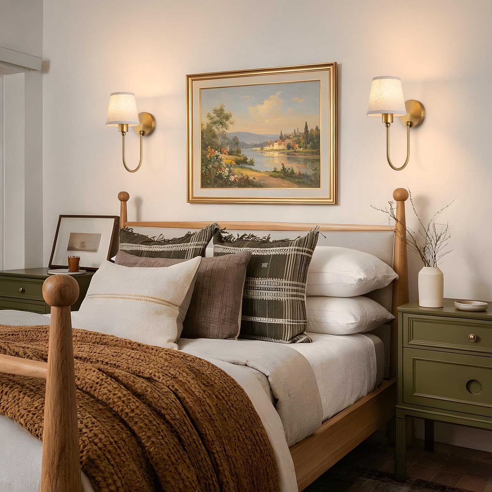 Nsleaiy Battery Operated Wall Sconces, Rattan Sconce Gold