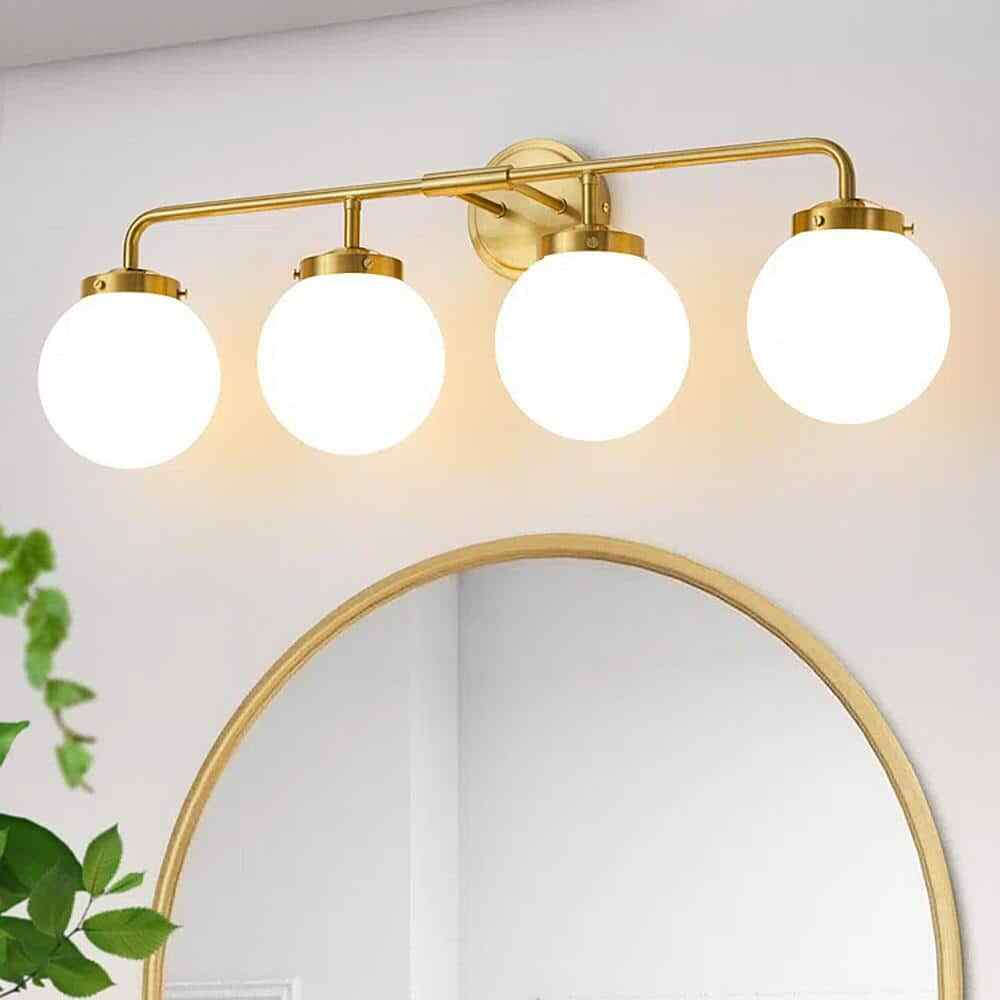 Deyidn 30.71 in. 4-Light Gold Brass Bathroom Vanity Light w/ Opal Glass Shades