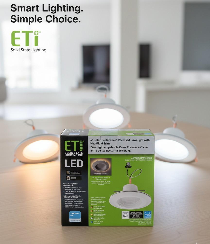 ETi 6″ LED Recessed Downlight with Nightlight Trim + 5 CCT (Model: 53804102) NEW