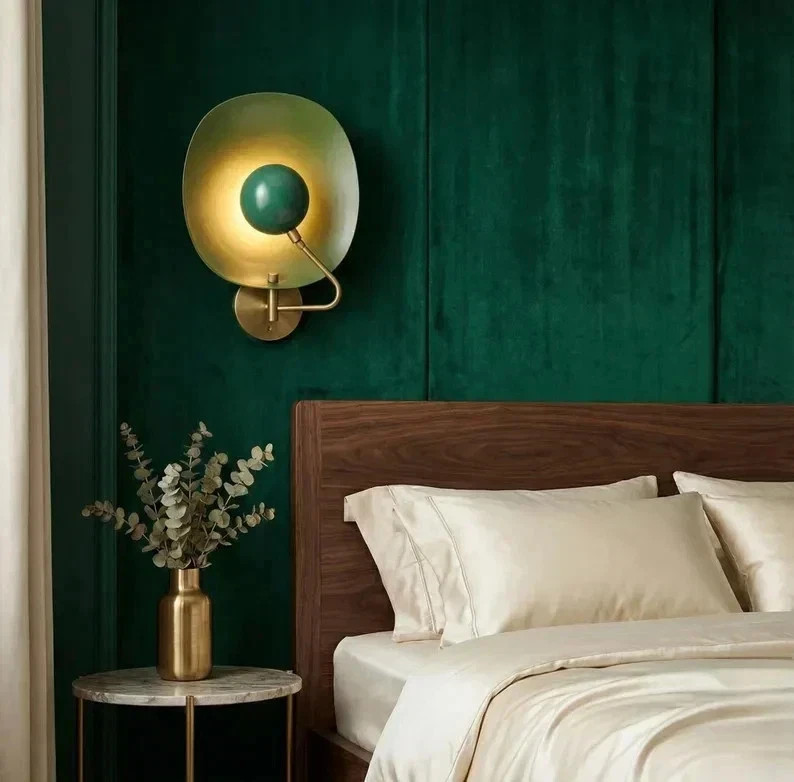 Modern Green Wall Sconce Mid Century Light Brass Dome Wall Lamp Unique Fixture