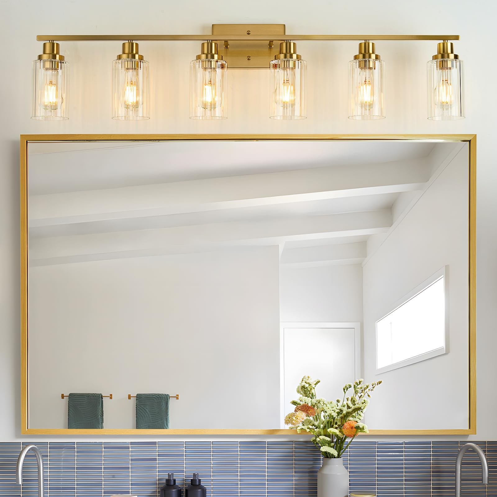 Brushed Gold Bathroom Light Fixtures, 6-Light Brushed Gold Vanity Light, Bath…
