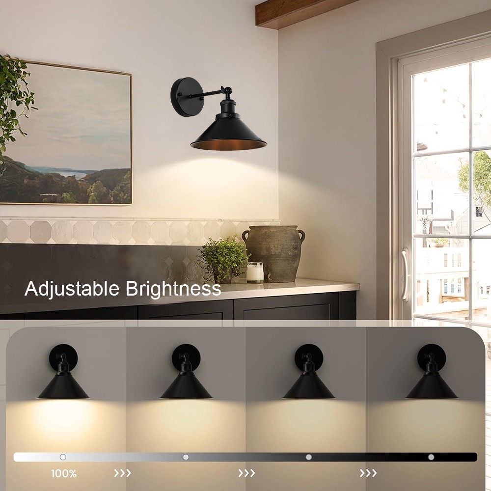 2/4PCS LED Wall Lights Battery Operated Wall Sconce Black w/Button Switch Remote