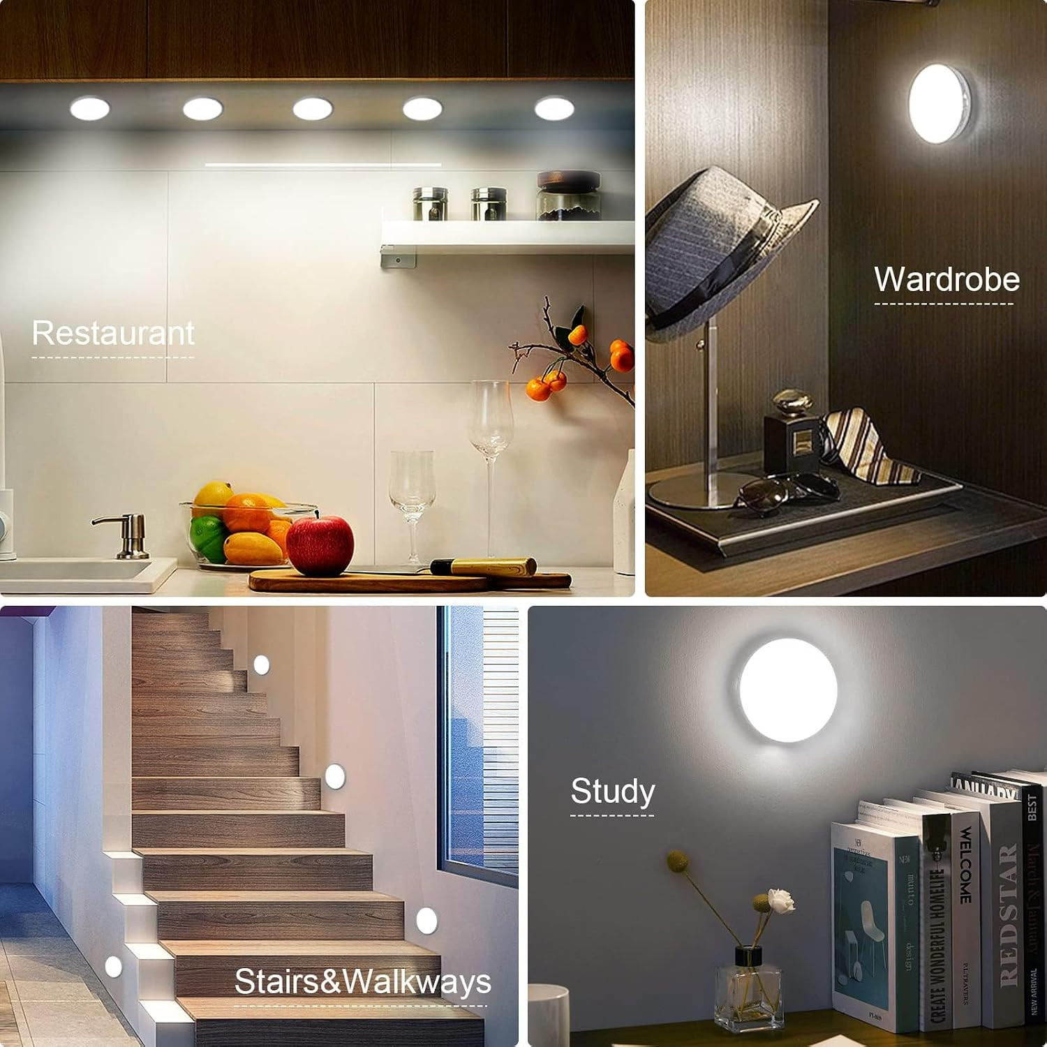 Led Motion Sensor Light USB Rechargeable PIR Wall Cabinet Stair Night Light Lamp