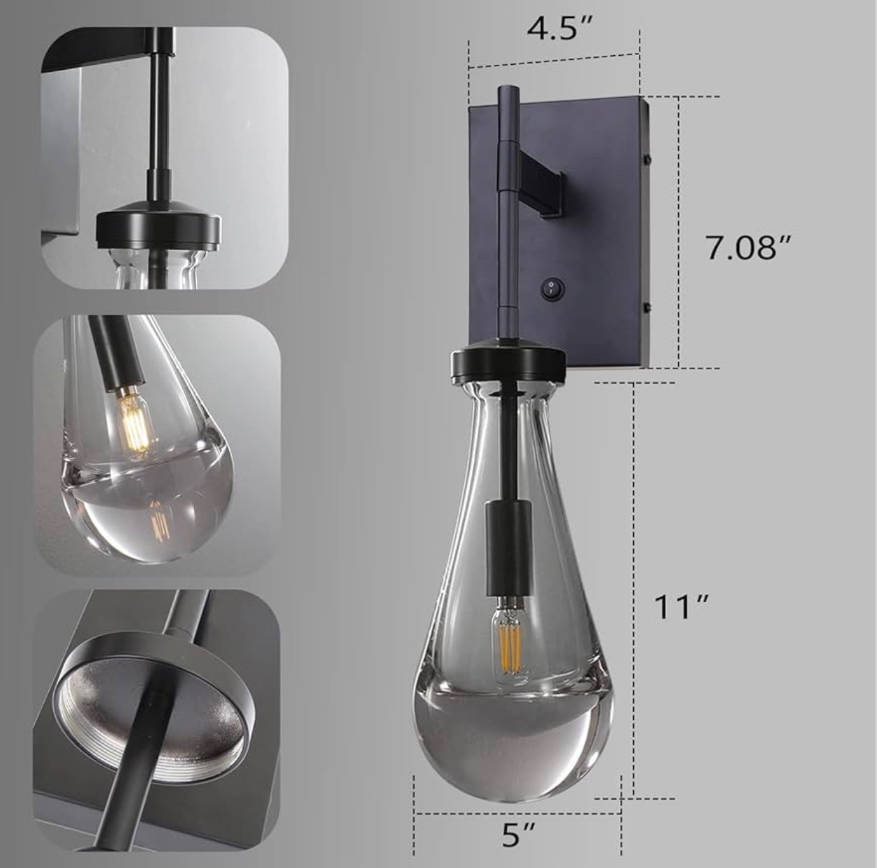 Raindrop Sconce Wall Lighting, Black Wall Sconces,with On/Off Switch Button,…