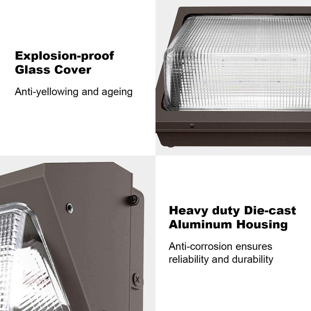 80W LED OUTDOOR WALL PACK 5000K IP65, 9,600 Lumens Glass Lens UL DLC