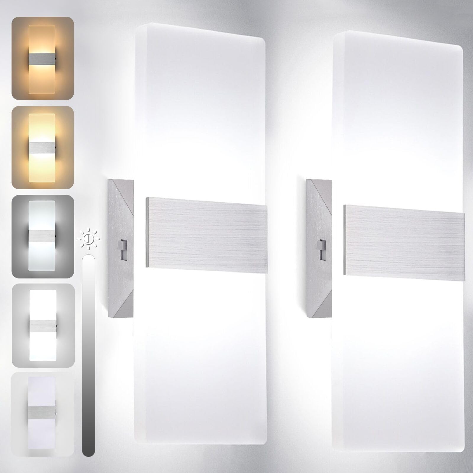 Dimmable LED Wall Sconces, 4 Color Temperature 12W Modern Wall Sconce Wall Mo…