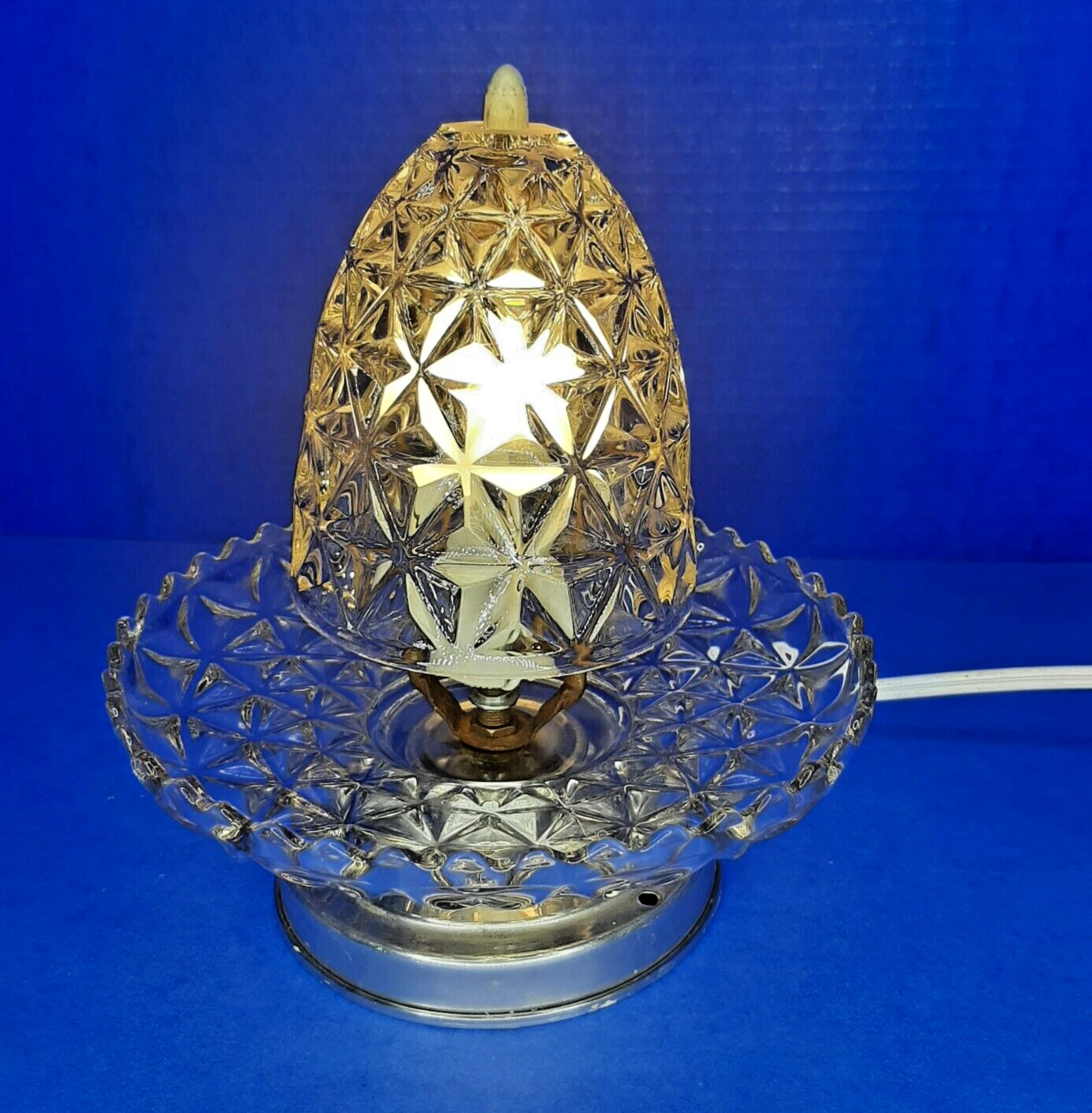 MCM Glass Fairy Lamp Light Fixture Porch Wall Table Cord Vintage