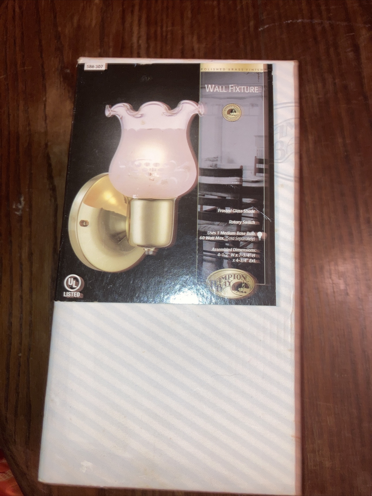 Hampton Bay 1-Light Brass Finish Wall Sconce – Frosted Glass Shade-Rotary Switch