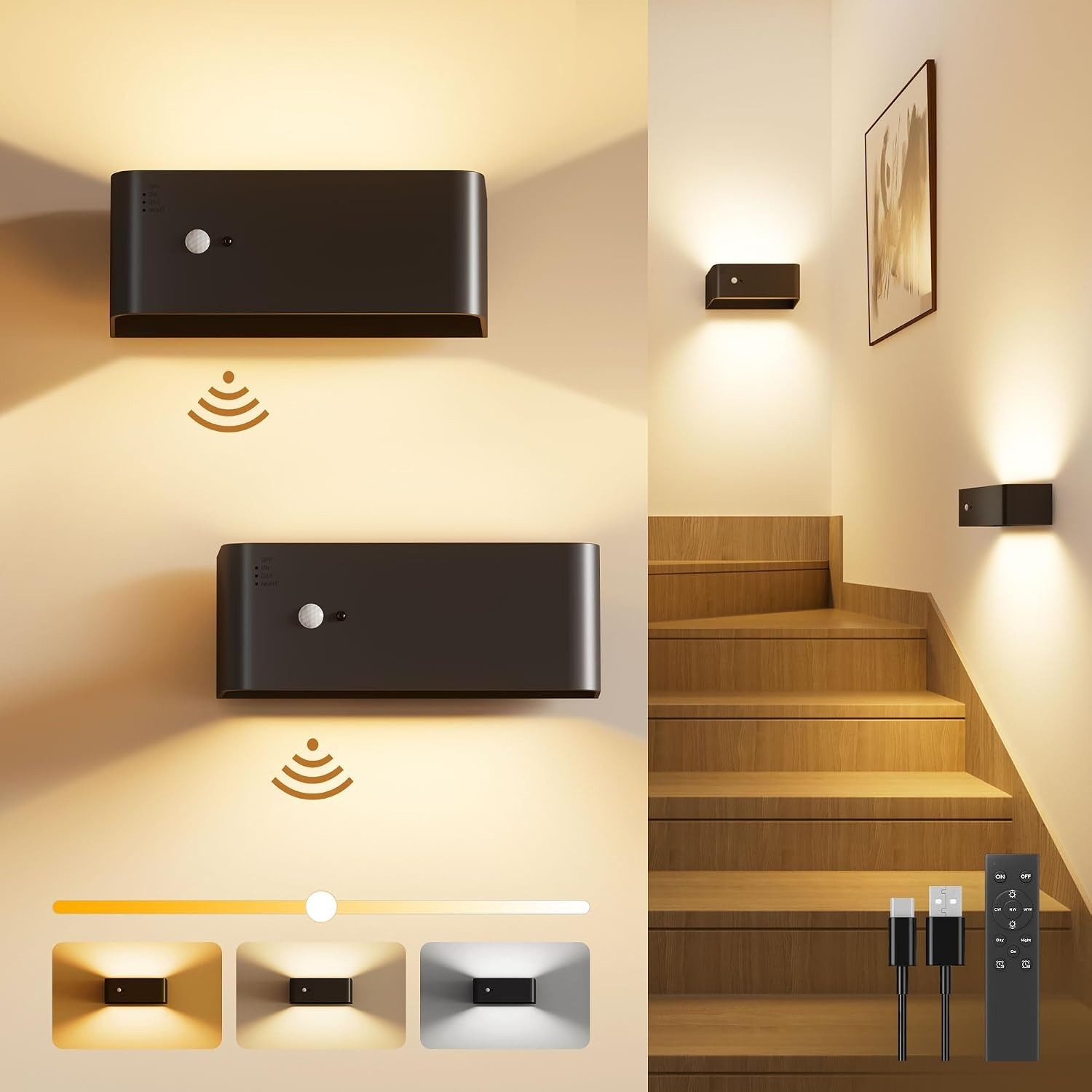 Motion Sensor Wall Sconce Indoor with Remote Control Wall Light LED Wall Scon…