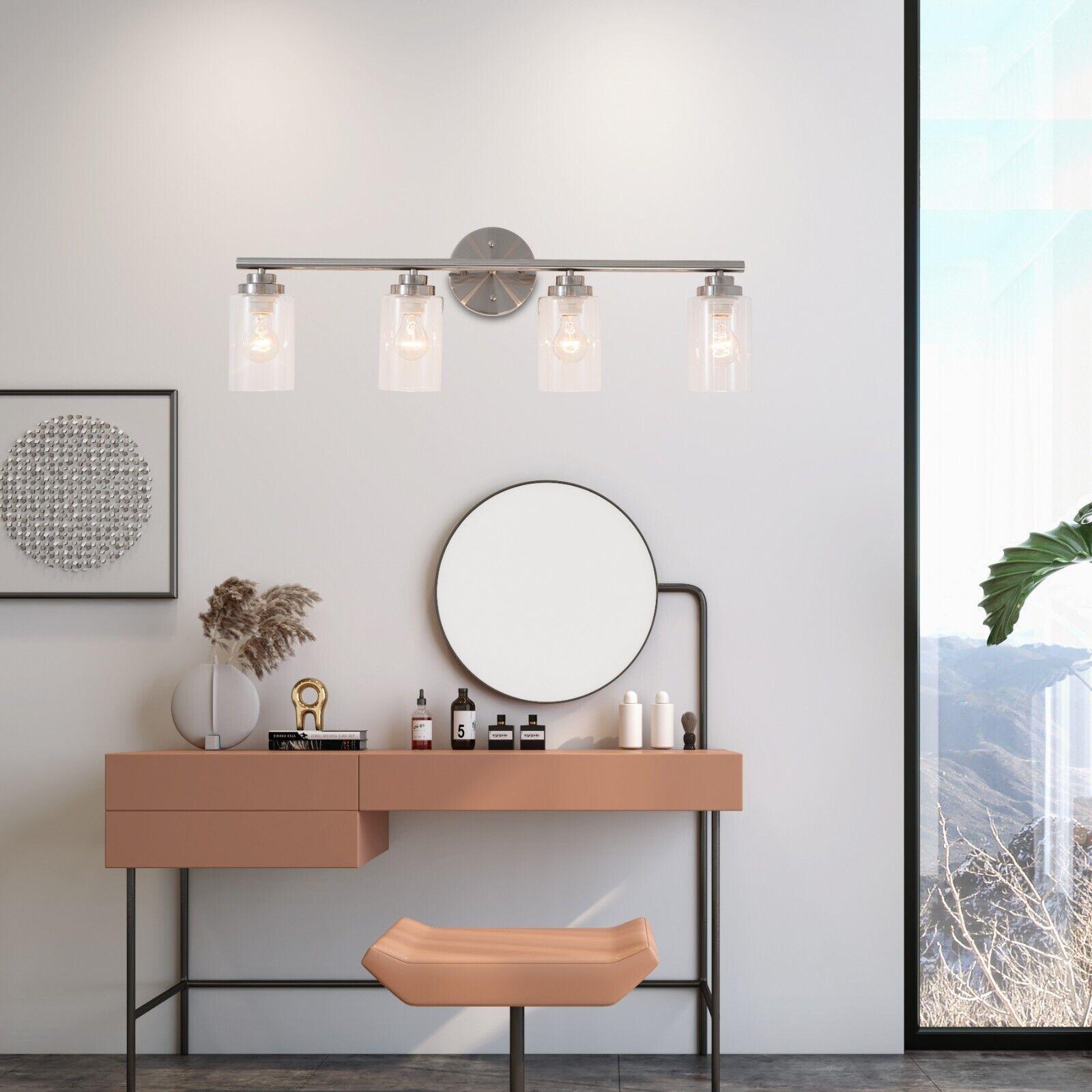 Silver Vanity Wall Lamp Bathroom Wall Light Over Mirror 4-Light Wall Sconces