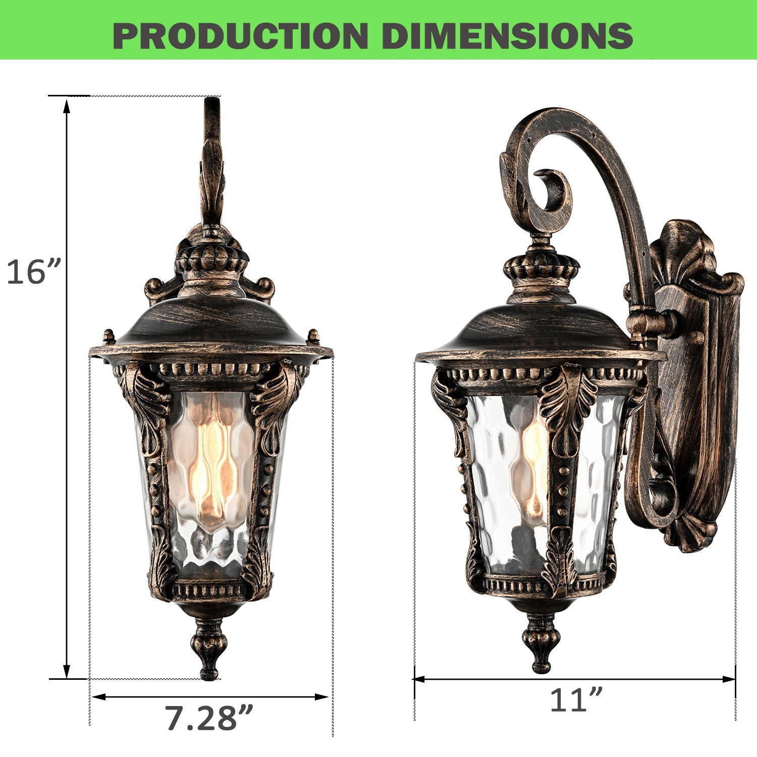 Outdoor Wall Light Fixtures Antique Gold Waterproof Aluminum Wall Lantern Sconce