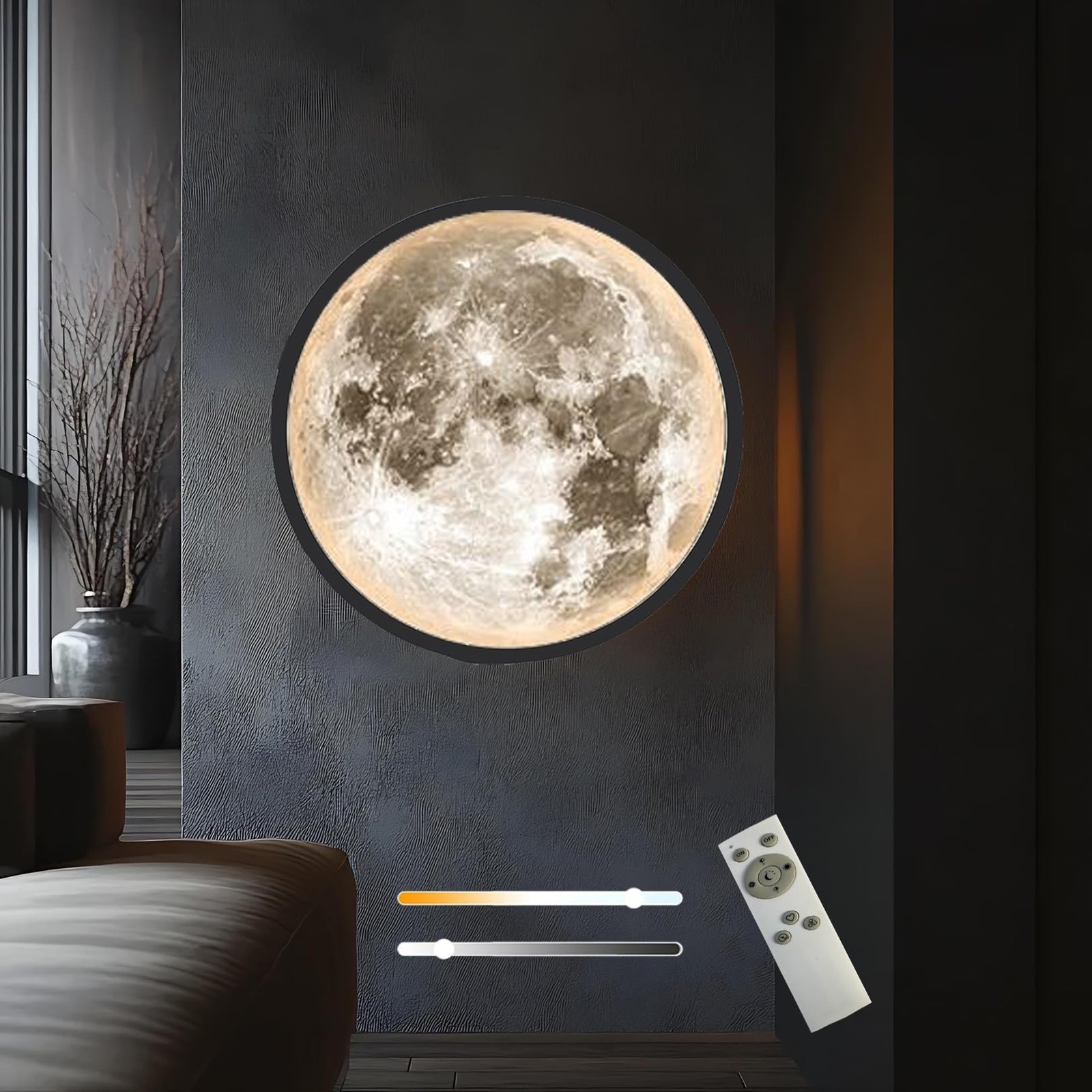 Dimmable Moon Wall Sconce Plug in Modern LED Wall Light, Black, 12″
