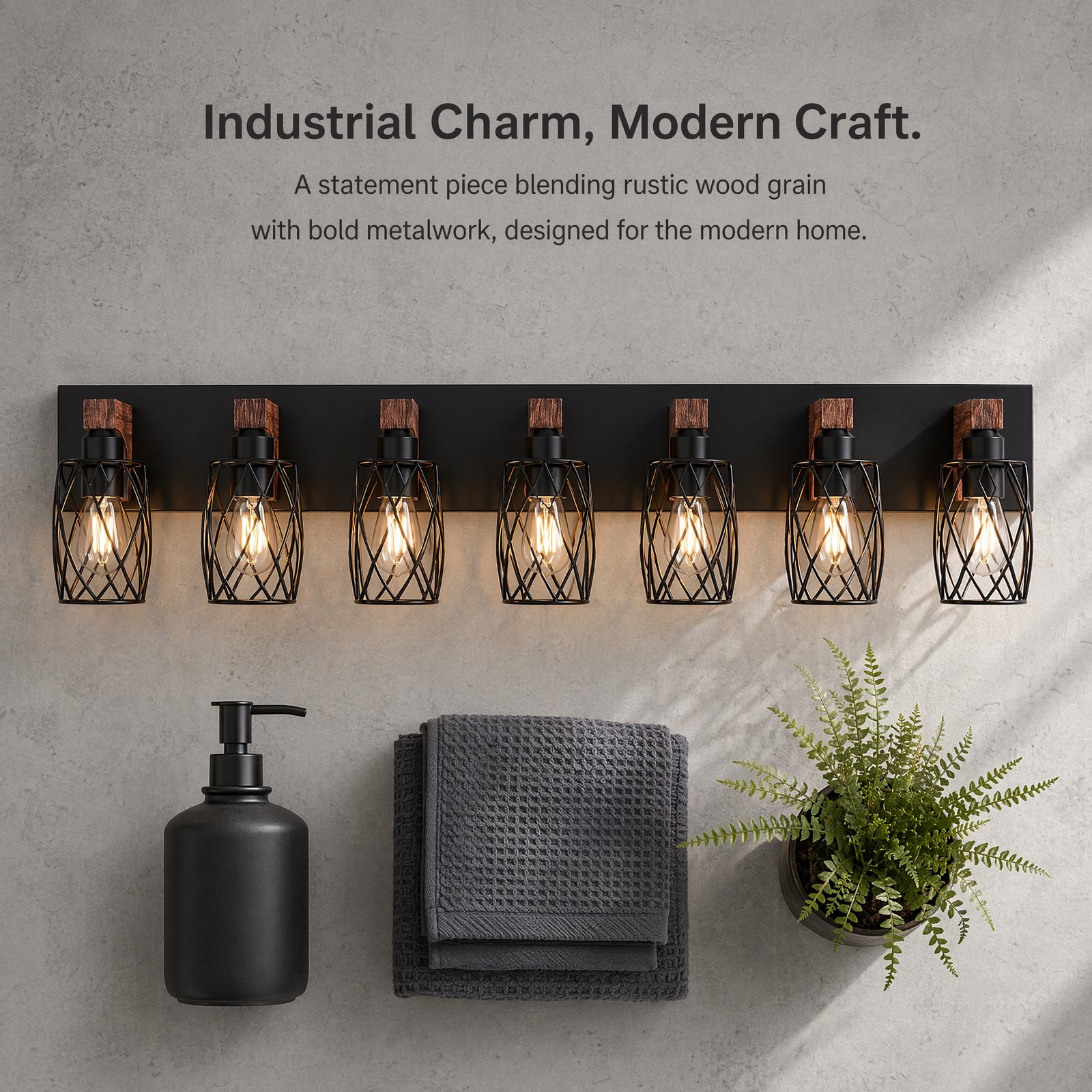 44» Vanity 7 Light LED Metal Shade Bathroom Mirror Wall Sconce Black Fixture